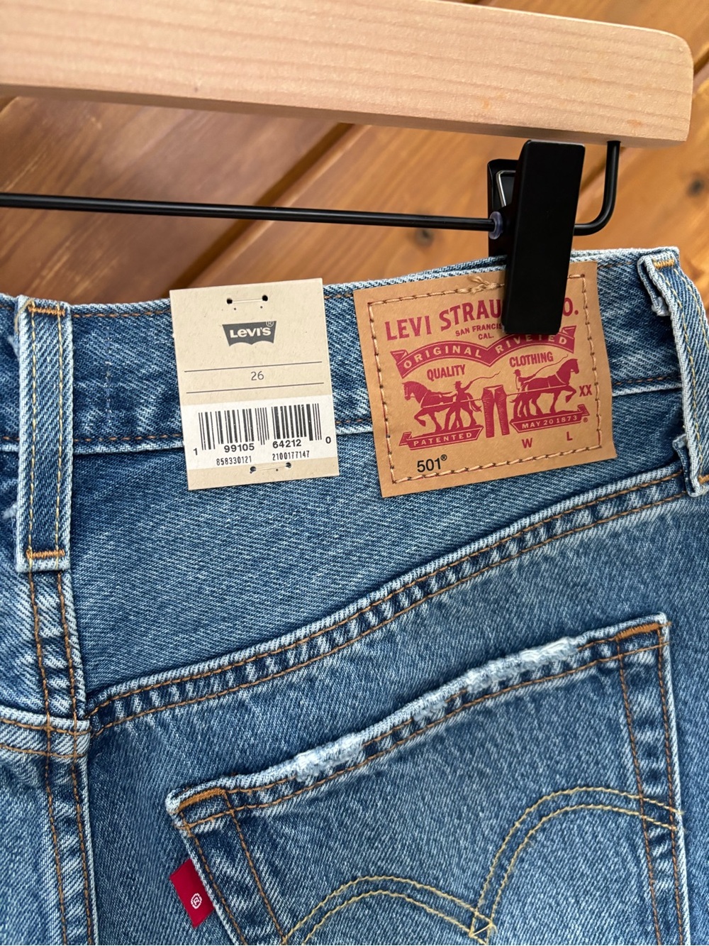 Levi's Light Blue Distressed 501 Mid-Thigh Denim Shorts - Picture 7 of 10